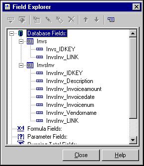 C RYSTAL REPORTS TUTORIAL FOR THE F INANCIAL EDGE 13 For this example, we insert the InvsInv.InvsInv_Description, InvsInv.InvsInv_Invoicedate, InvsInv.InvsInv_Invoicenum, and InvsInv.