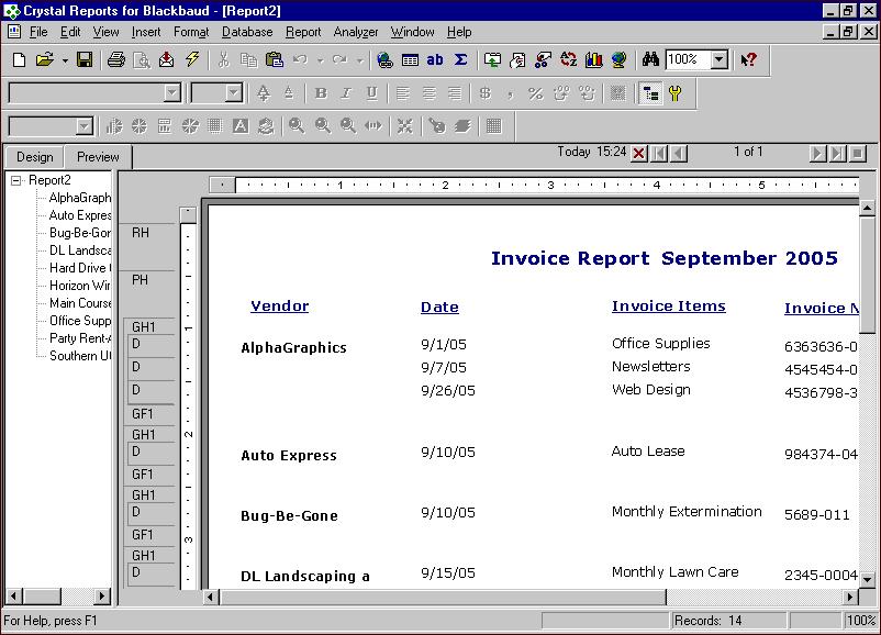 C RYSTAL REPORTS TUTORIAL FOR THE F INANCIAL EDGE 37 4. Click OK. The Format Editor closes and you return to the report. The Date column now displays reformatted invoice dates.