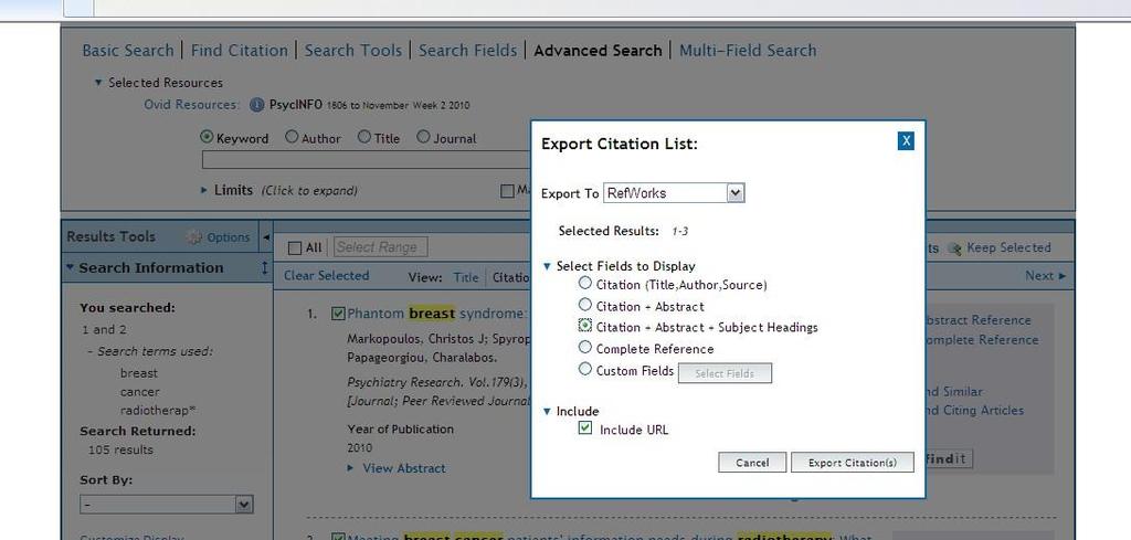 Exporting references directly from databases available via Ovid 4.
