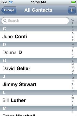 To delete a contact: Choose a contact, tap Edit, then scroll to the bottom and tap Delete Contact To search for a contact: Tap Contacts and tap the search box.