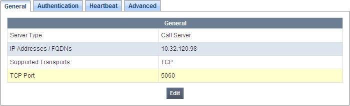 Once configuration is completed, the General tab for the configured NWK-SM Call Server will appear as shown below.