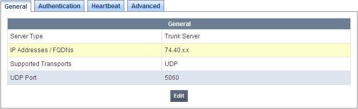 Once configuration is completed, the Advanced tab for the call server NWK-SM will appear as shown below. 7.4.2.