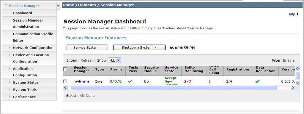 2. Session Manager: System State Navigate to Home Elements Session Manager, as shown below.