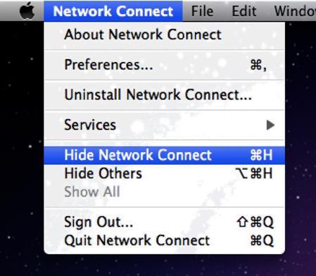 8) Connection completed The Network Connect application must remain running whilst you use the VPN service.