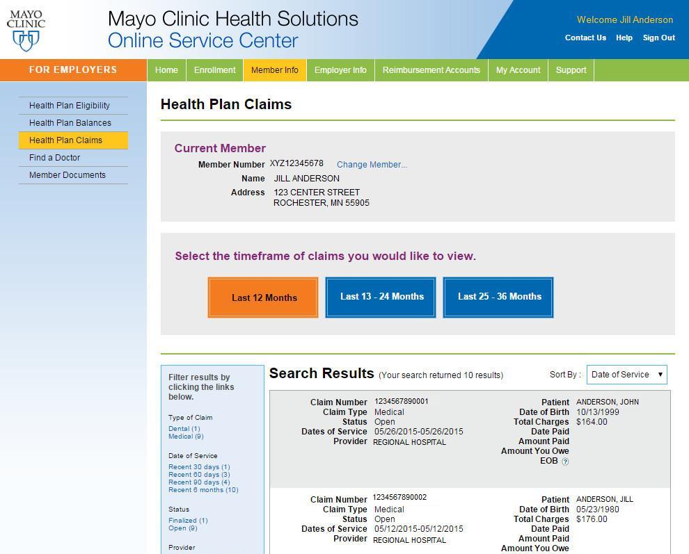 Health Plan Claims The Health Plan Claims tool allows you to view member claims information, such as claim number, status, and date paid, as well as copies of the associated Explanation of Benefits