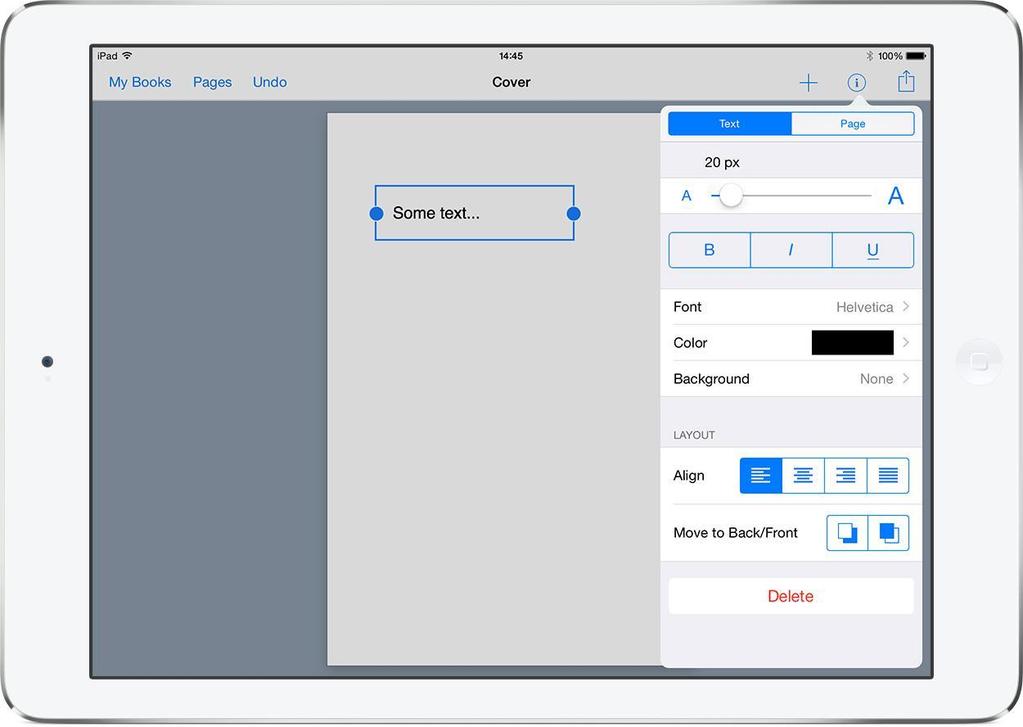 Book Creator: Creating an ebook App landing page: When the app is opened, choose the + to create new book.