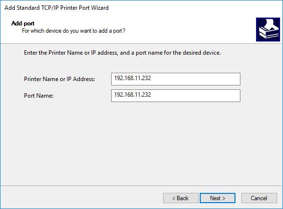 Page 8 Enter the IP address you found on the printer s TCP/IP settings page into the Printer Name or IP Address: field in this next window.
