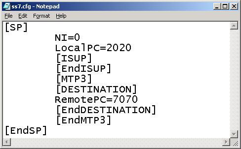 11. Edit the ss7.cfg file in C:\Program Files\Aculab\v6\bin to reflect your settings.