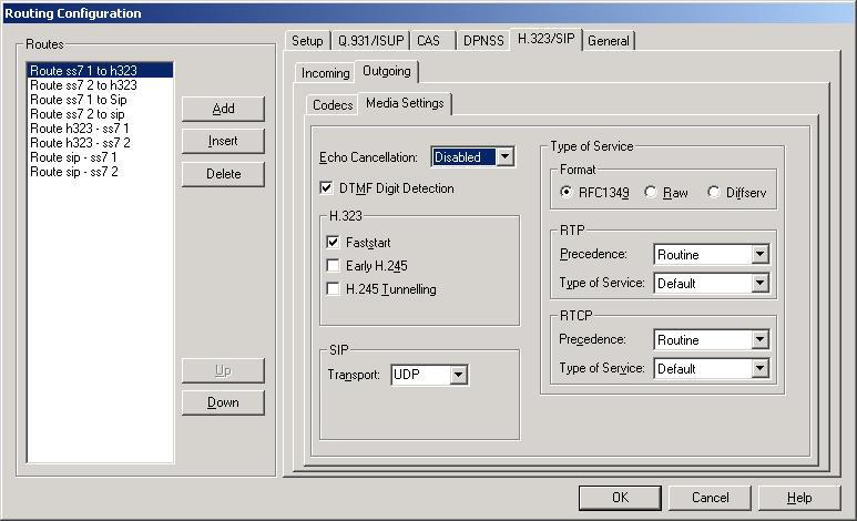 In the GroomerII Configuration Editor screen shown in Step 1, click on Configuration Routes. Click on the H.323/SIP tab.