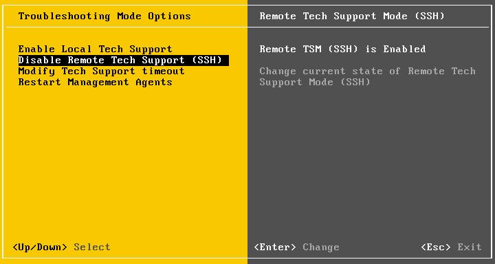 3.3 Installing the ESXi Driver Package 1. Enable remote login on the VMware ESXi server: a. Press F2 to enter customization. b. Enter a username and password. c. Select Troubleshooting Mode Options -> Enable Remote Tech Support (SSH).