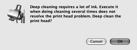 Printing Maintenance 3 Start Print Head Deep Cleaning. (1) Select Cleaning from the pop-up menu. (2) Click Deep Cleaning. (3) Click OK.