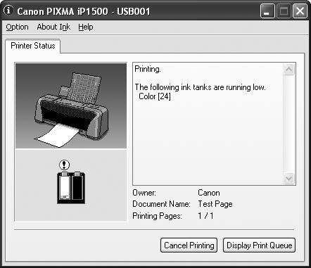 Printing Maintenance How Low Ink Warning Setting Works The low ink warning notifies you of low ink levels during printing. The Low Ink Warning has been preset to be automatically displayed.