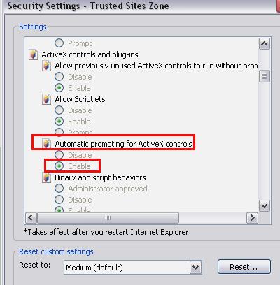 Scroll to the Automatic Prompting for ActiveX Controls.
