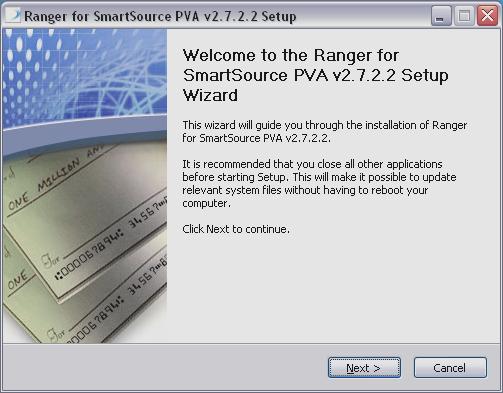 3. Run the RangerForSmartSource PVA executable to run the installer, clicking Next to continue