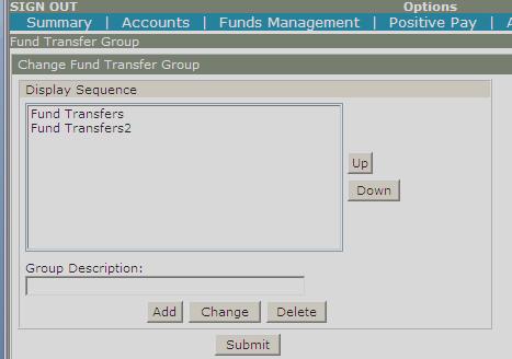 From the menu bar, mouse point on the Administration tab. 2. Under the Group option, click Change Fund Transfer Group. (See Figure 3.13) Figure 3.13: Administration, Groups option 2.