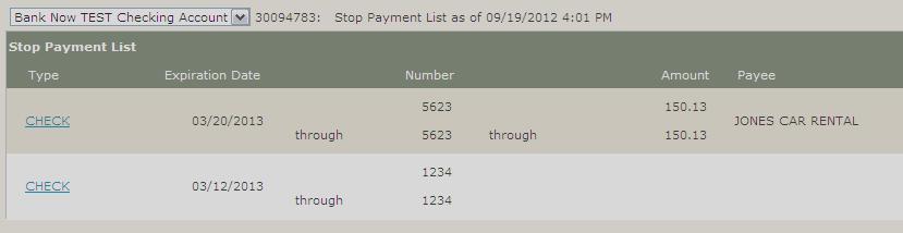 Figure 5.9: Stop Payments Listing 4.