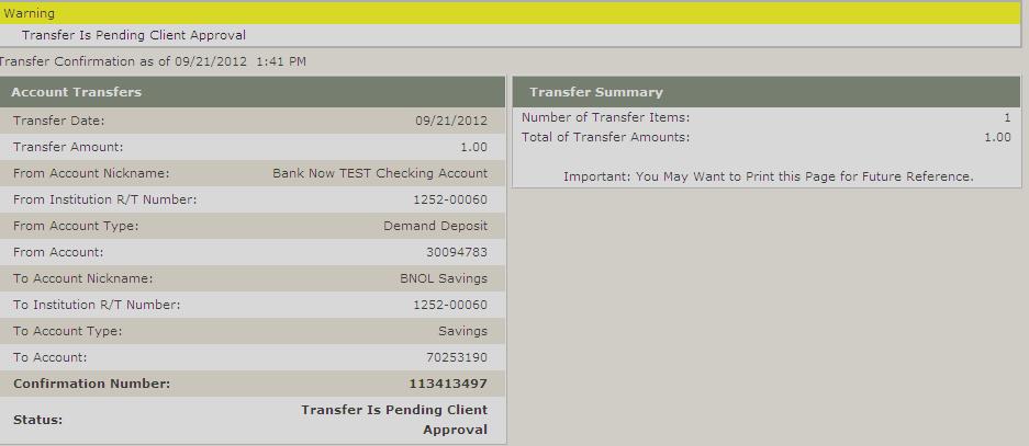 4: Issue Transfer Batch Transfer Mode 5. Click Submit (or Submit All if batch transfer mode was activated) to save the information and receive the Transfer Confirmation screen. (See Figure 7.