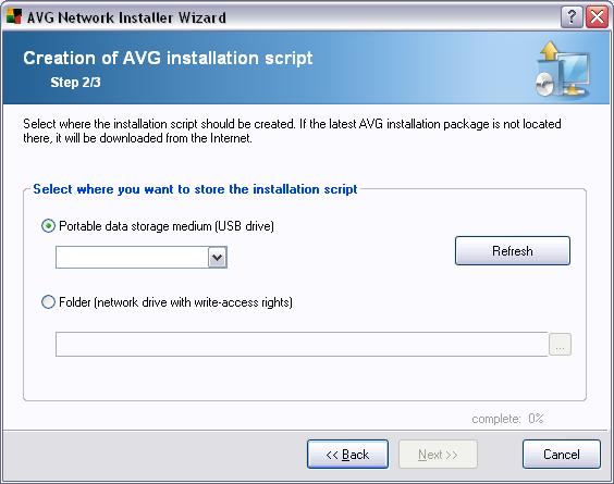 8.2.2. Creation of AVG Installation Script In this dialogue you need to choose, where the installation script will be saved.