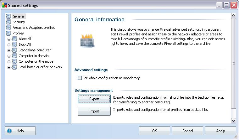 10.2.Shared Firewall Settings This dialogue allows you to define shared settings for stations.