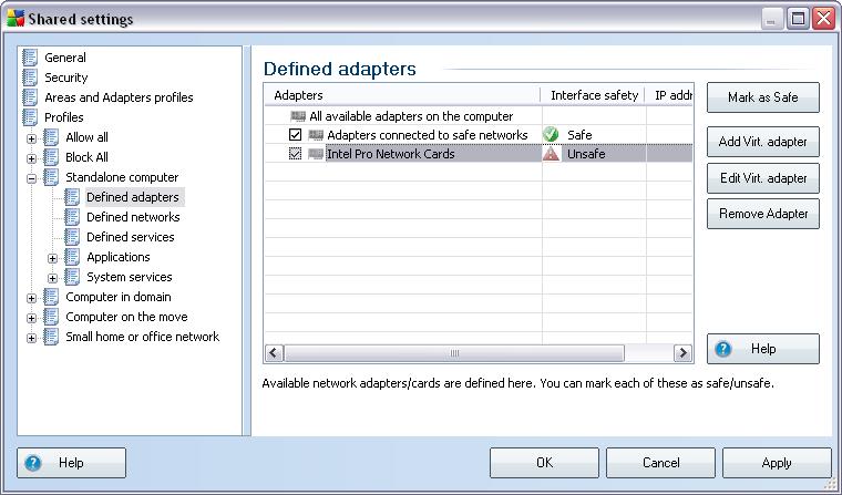 10.2.2.Virtual Adapters You can define so called virtual adapters for each profile within your Firewall configuration.
