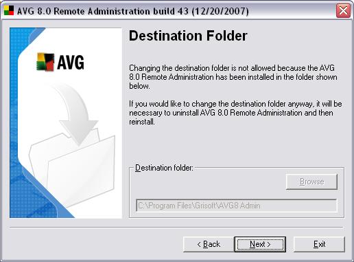 2.7. Destination Folder You have to specify the destination folder where AVG Internet Security Network Edition (and its components) will be installed.