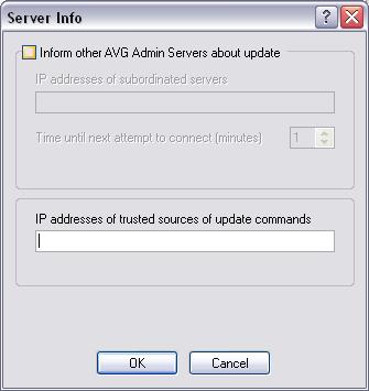 Inform other AVG Admin Servers about update By ticking this checkbox you will allow the application to also inform other AVG Admin Servers about newly downloaded updates.