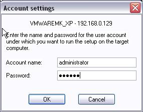 Enter a username that has administrator privileges (a username that is member of the administrator's group). Confirm by clicking OK.
