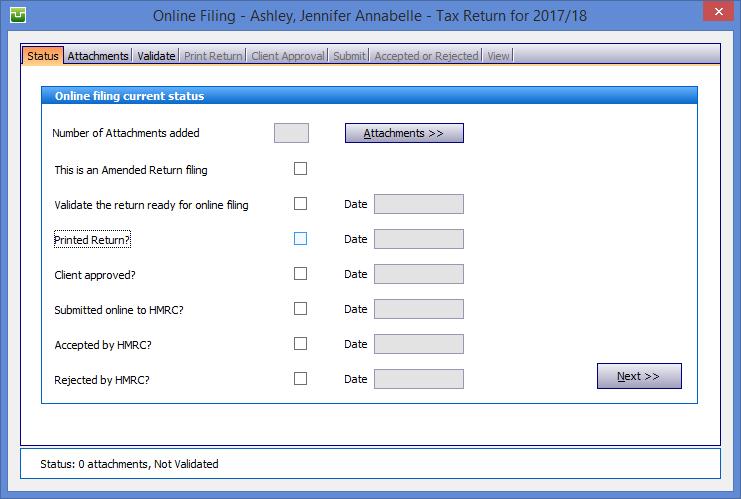 Online filing You need to ensure that through the settings icon you have completed the online filing tab with your HMRC government gateway user ID and password.