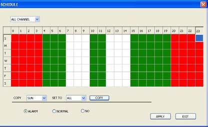 ONLINE SOFTWARE To change the schedule: 1. At the bottom of the schedule area, select the type of recording you would like to insert at particular days and times and press select.