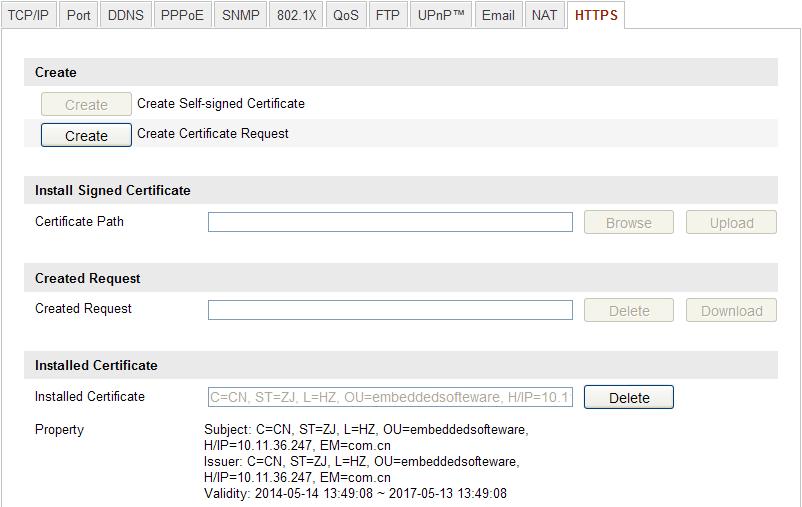 1) Click Create button to enter the creation interface. Figure 5-22 Create Self-signed Certificate 2) Enter the country, host name/ip, validity and other information.