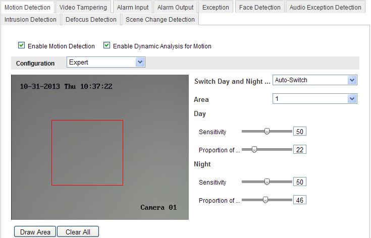 Day/Night Auto-Switch (1) Draw the detection area as in the normal configuration mode. Up to 8 areas are supported. (2) Select Auto-Switch for Switch Day and Night Settings.