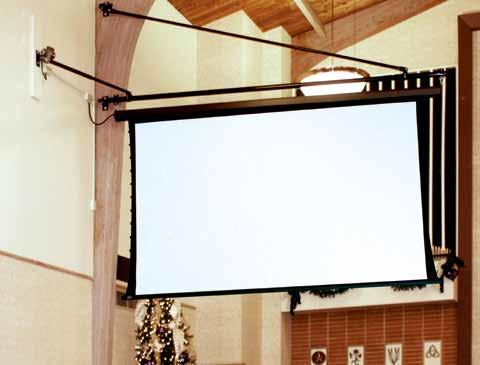 SCREEN LIFT SCREEN BOOM STORES SCREEN AGAINST WALL, SWINGS OUT WHEN IN USE Screen Boom and Premier Screen., Camp Hill UMC, Camp Hill, PA., Photography: Sandii Laing Peiffer, Camp Hill, PA.