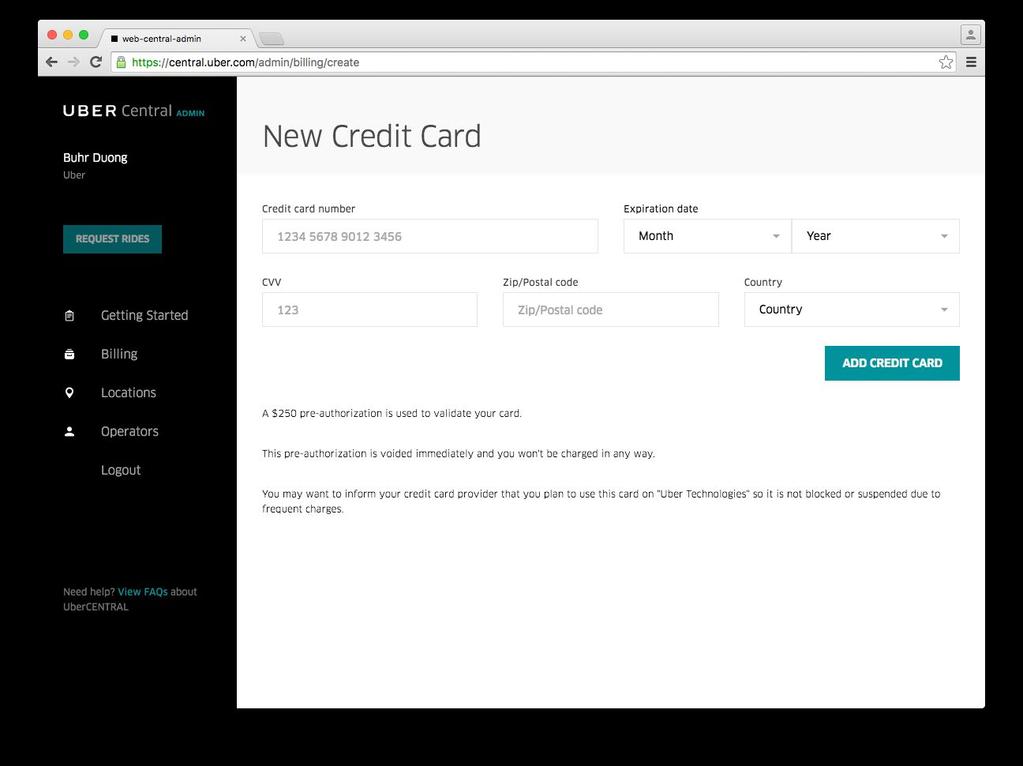 New credit card form Payment method setup Fill out the form with your credit card information.