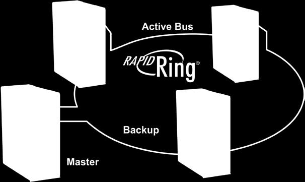 With RapidRing one switch is designated a master while all other switches are relegated as slaves with one ring input port and one ring output port.