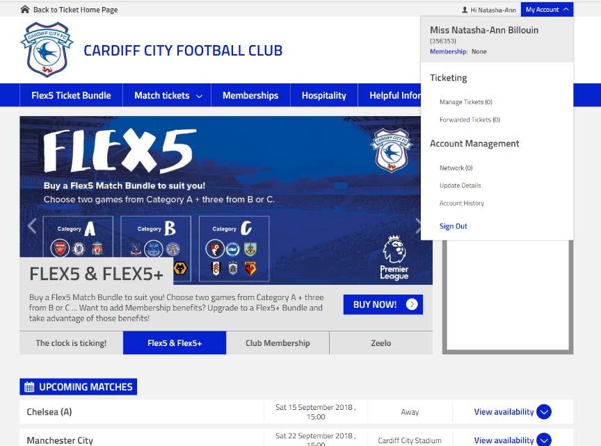 3. You are now signed in to eticketing, shown by