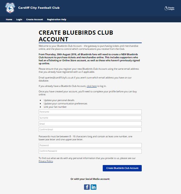 2. Complete the form with your full details and click Create at the end of the page. Make sure these details match your existing account with us.