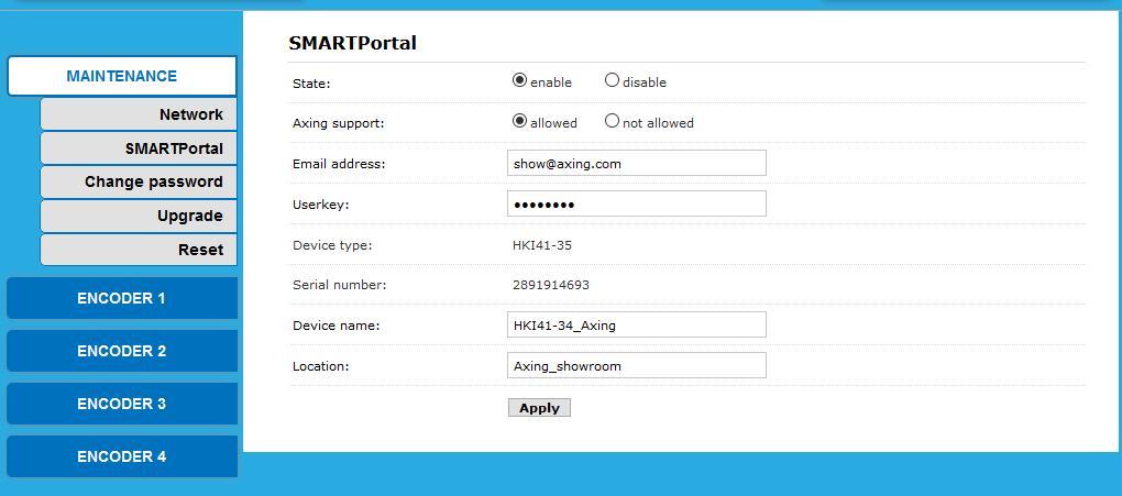 4.1.2. SMARTPortal If you are a registered user of the SMARTPortal, then you can remotely control the device via the SMARTPortal and, if necessary, receive support from AXING.