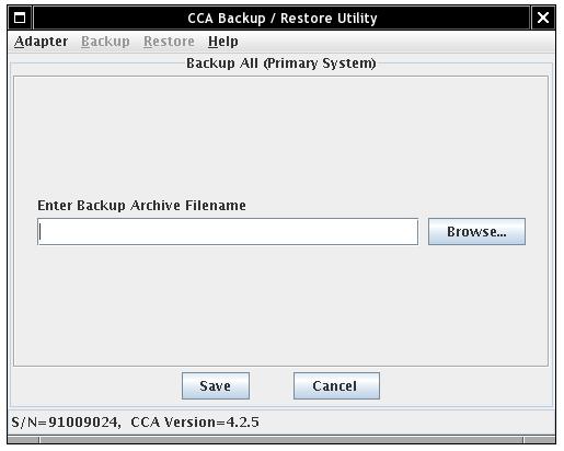 Figure 13 Backup all window Choose an appropriate location and file name for the CCA archive file and the press Save.