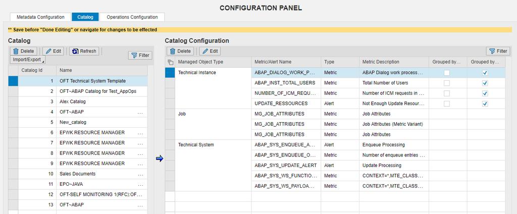 2.3 Catalog Configuration In this view, you can create catalog for metrics and alerts configuration, which can be helped to speed up the process of configuring of application operations in Operations