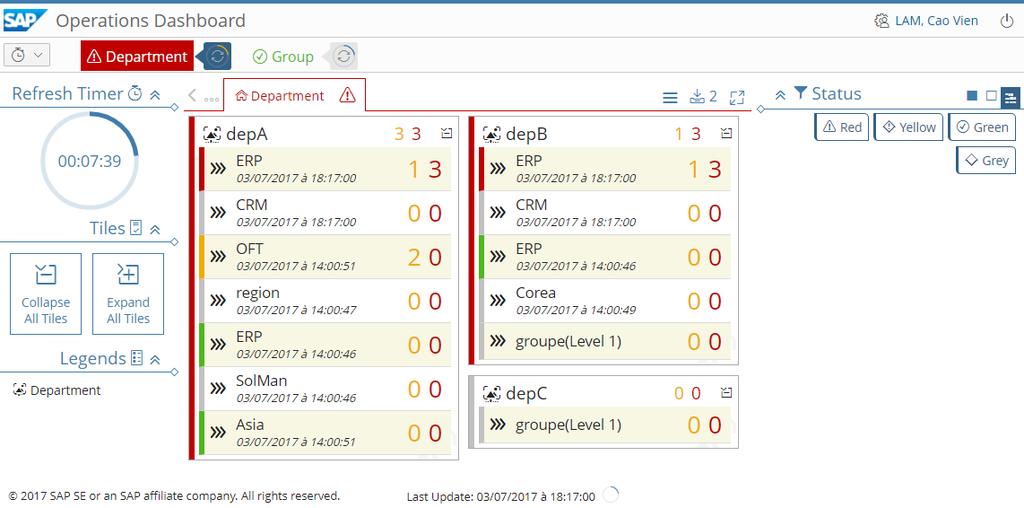 Once inside the dashboard with selected instances, you will see as below: Operations Dashboard - Scenarios View The dashboard is showing each scenario in the scenario selection header Scenario