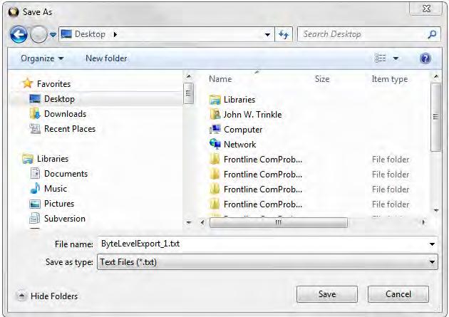 Select a directory location and enter a file name for the exported frames file. Click on the Save button. Figure 4.