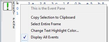 Chapter 4 Capturing and Analyzing Data 4.3.1.11.10 Event Pane The Event pane shows the physical bytes in the frame.