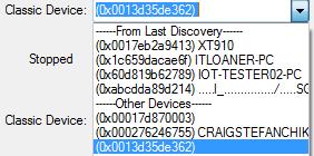 Chapter 3 Configuration Settings 1. You can manually select Select the Bluetooth device address (BD_ADDR) form the Classic Device: drop down list or from the Device Database.