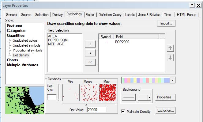 Map 2- Dot Density Map Population distribution may also be mapped using dot density maps. A dot density map uses a dot to denote the specific number of phenomena being mapped, in this case population.