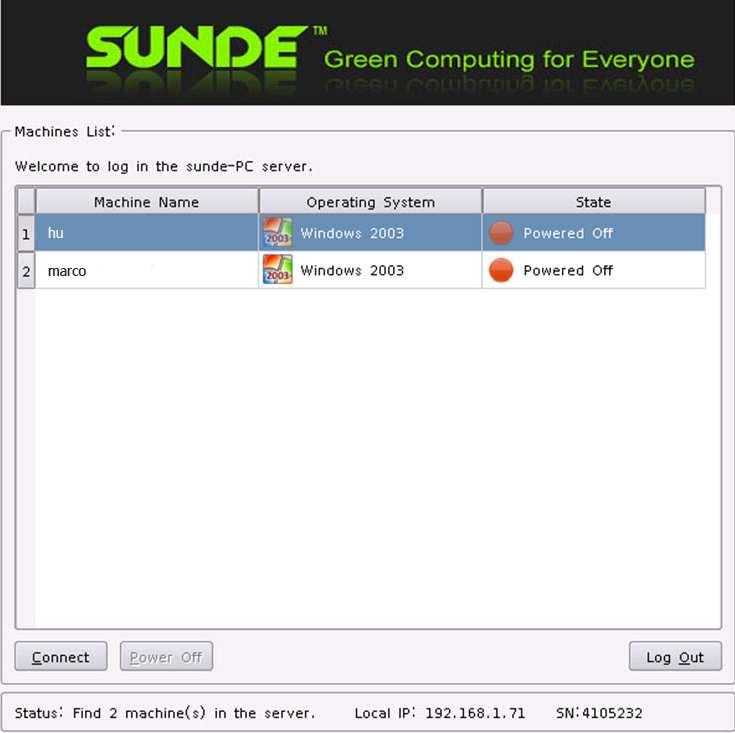The coming up new window show all the virtual machines which have been assign to user sunde.