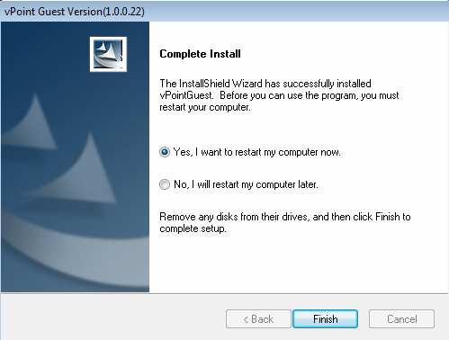 Click Finish to restart the VM: The below steps are for 64bit Windows operation system 57
