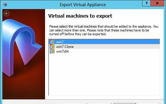 powered off, click File, and choose Export Appliance :