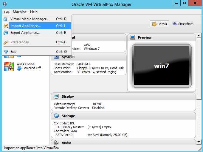 Now we can use the ova file to import virtual machine.