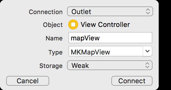 Creating your first MapKit app 18 MapView Outlet You ll notice that the ViewController class will no longer compile - that is because our map is an MKMapView, part of the MapKit framework that we
