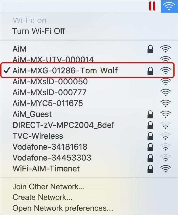 Select your network or the AiM device you want to